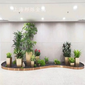  绿植景观造景装饰围边室内地面植物人造石围边花园庭院不锈钢围挡